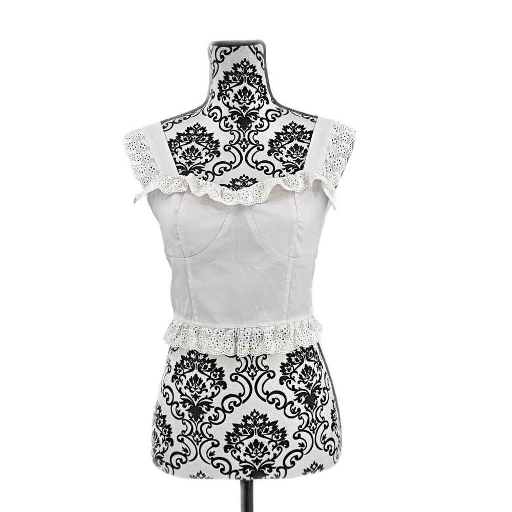Eyelet Ruffle White Tank Top - Picture 9 of 12